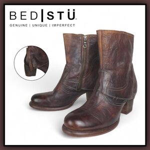 BED|STU Distressed Iris Leather Ankle Boots size 8.5